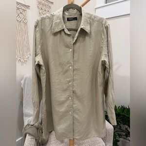 Valerie Stevens 100% Linen Button Front Shirt Neutral Beige L